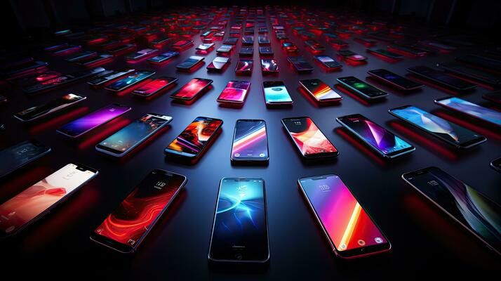 Moderne Smartphones verschiedener Marken aufgereiht